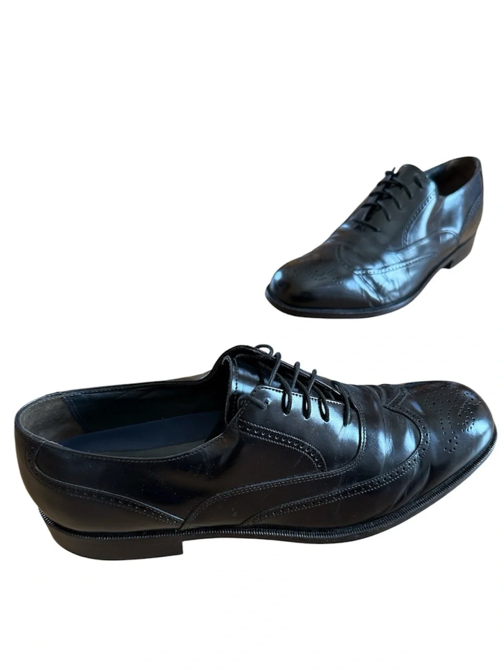 BOSTONIAN STOCKBRIDGE MENS BLACK LEATHER BROGUE 5-EYE WINGTIP DRESS SHOES SZ 13